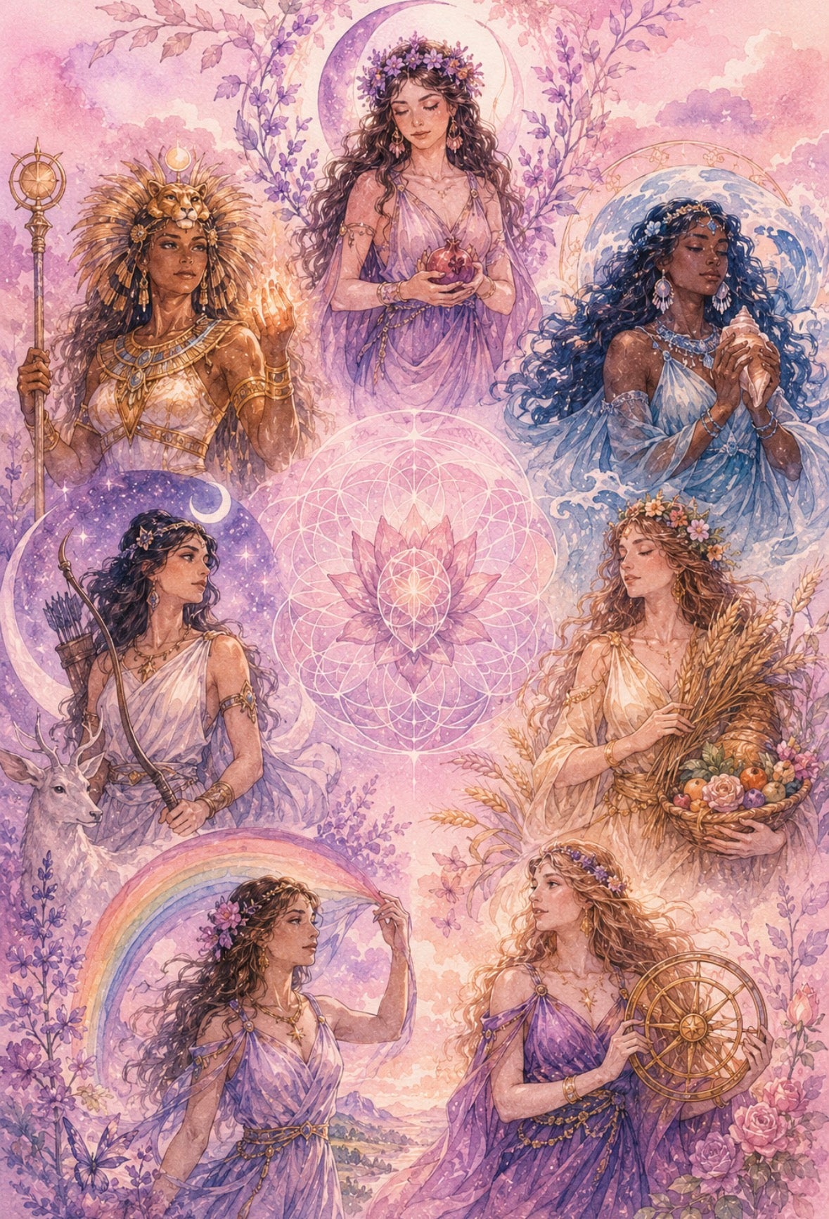 Le pack soin Sacrée « avec Persephone , Iris, Fortuna , Artemis , Demeter, Yemaya & Sekhmet »