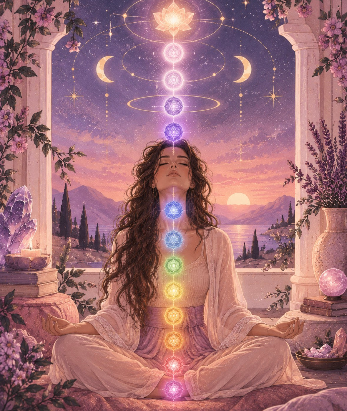 🌌✨ Soin Énergétique — Harmonisation des 5 Chakras Supérieurs
Chakras 8 à 12 • Conscience • Intuition • Âme • Alignement spirituel